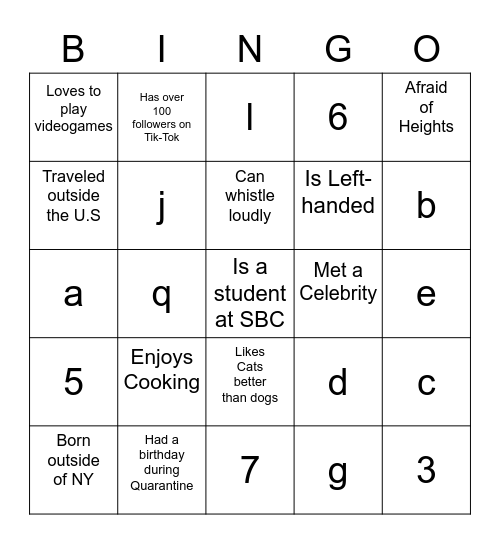 Untitled Bingo Card