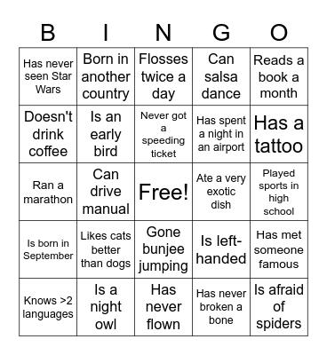 Get to Know Your Coworkers Bingo Card