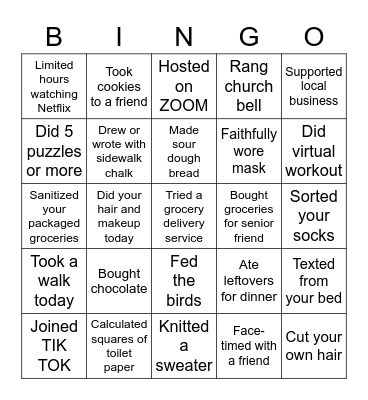 Covid-19 Bingo Card