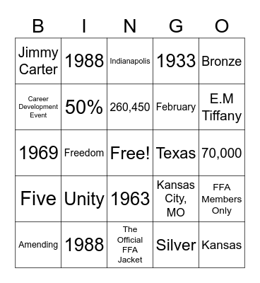 FFA Trivia Bingo Card