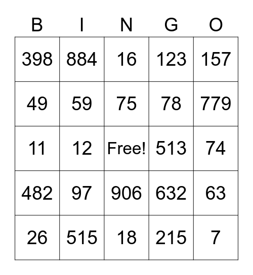 Les nombres Bingo Card