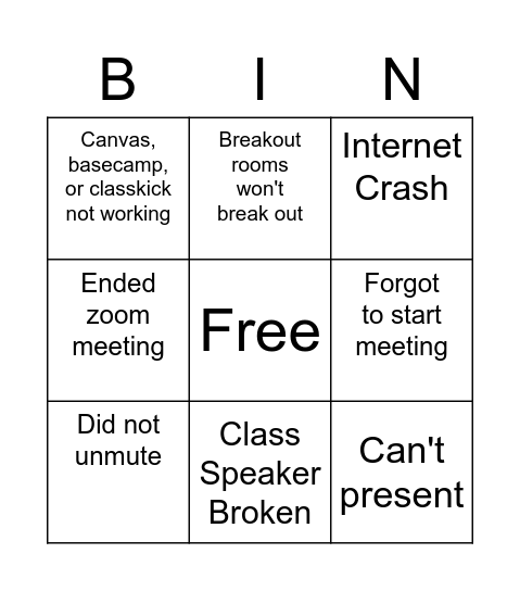 Tech Issues Bingo Card