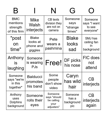 First Friday Meeting Bingo Card
