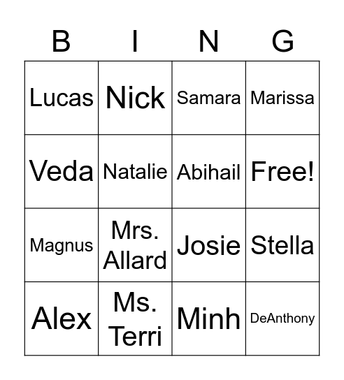 STAR Bingo Card
