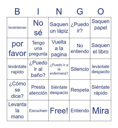 ESPANOL AHORA MISMO EXPRESIONES Bingo Card