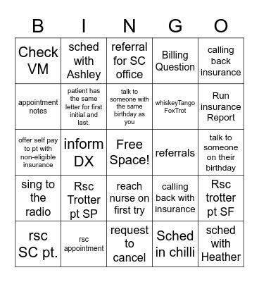 Call Center Bingo Card