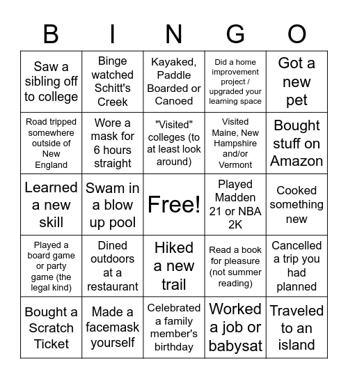 COVID SENIOR BINGO Card