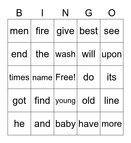 2nd Grade Sight Words - 1st 6wks Bingo Card