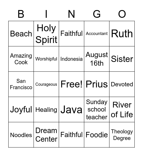 Things about Tine Bingo Card