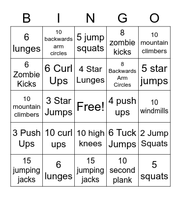 WMS Fitness Bingo Card