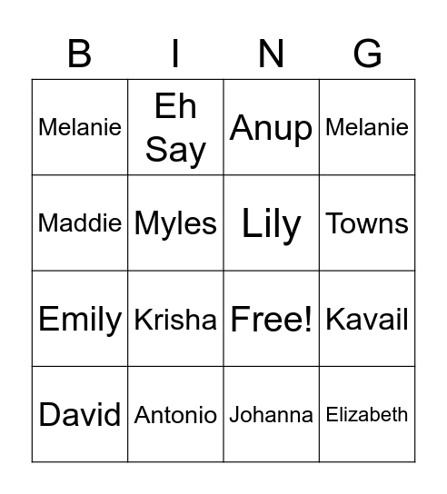 Towns STAR Bingo Card