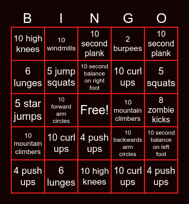 WMS Fitness Bingo Card