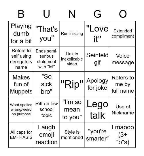 Tommy Kusch Messanger Bingo Card