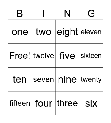 Number Bingo Card