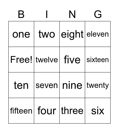 Number Bingo Card