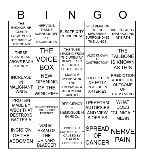 KNOW YOUR MED. TERMS PART II Bingo Card