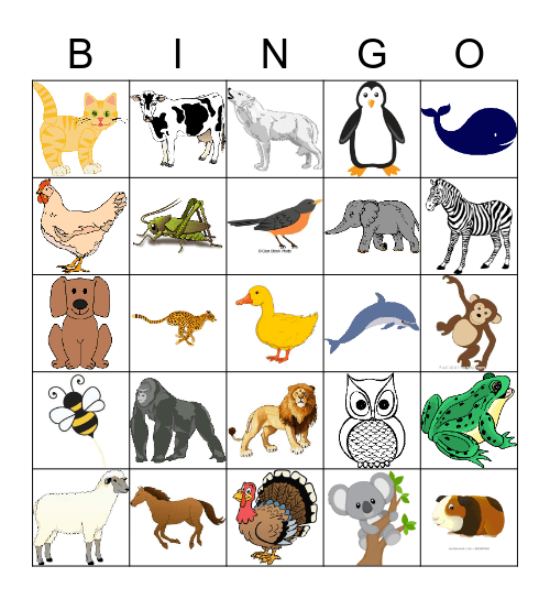 Animal Sounds Bingo Card