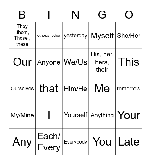 vocabulary Bingo Card