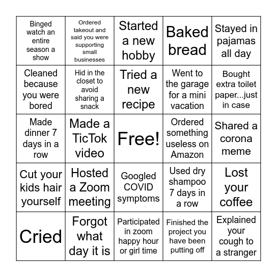 Quarantine Queen Bingo Card