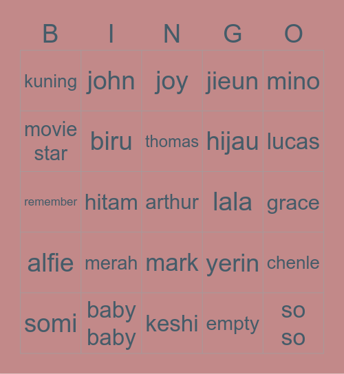 lala's bigo Bingo Card