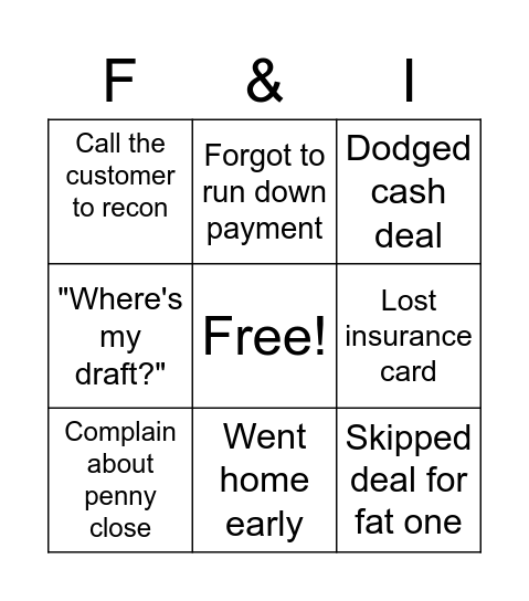 F&i BINGO Card