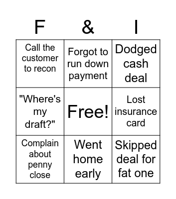 F&i BINGO Card