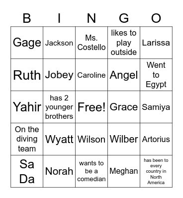 Get to know STAR Bingo Card