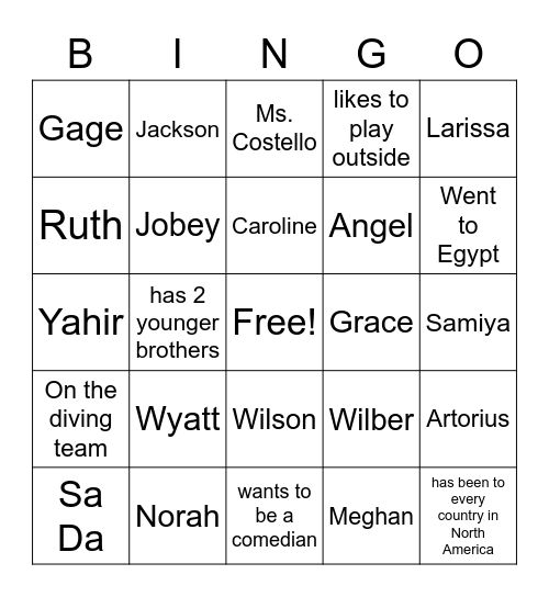 Get to know STAR Bingo Card