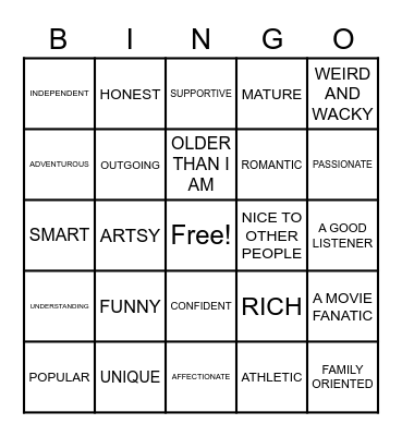 Dating Bingo Card