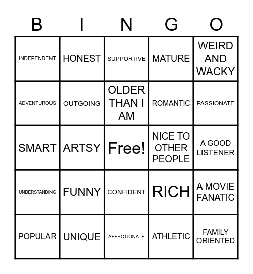Dating Bingo Card