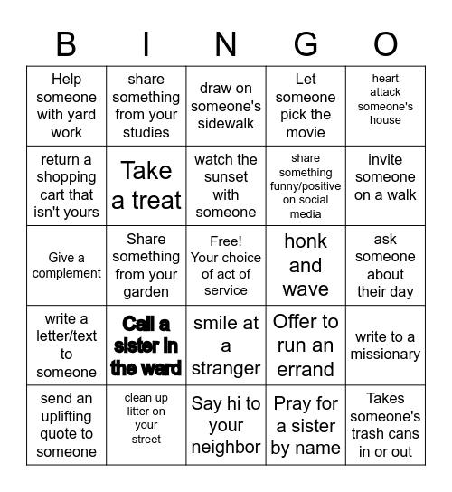 MINGO (Ministering Bingo) Bingo Card