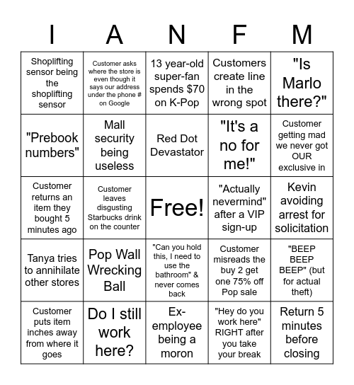 Bingo: F.Y.E. Antics Edition 2 Bingo Card