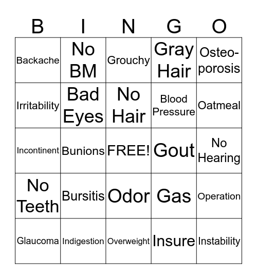 Old Person's Bingo Card