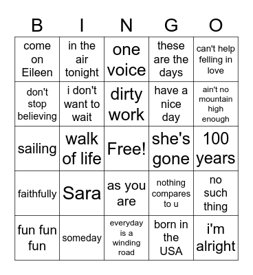 Stephanie's music bingo Card