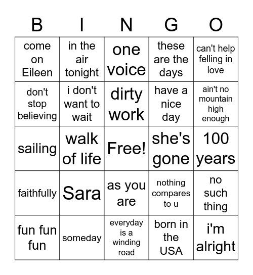 Stephanie's music bingo Card