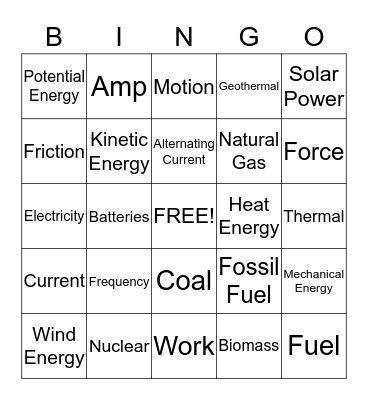 ENERGIZED Bingo Card