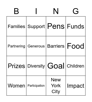 United Way Campaign 2020 Bingo Card