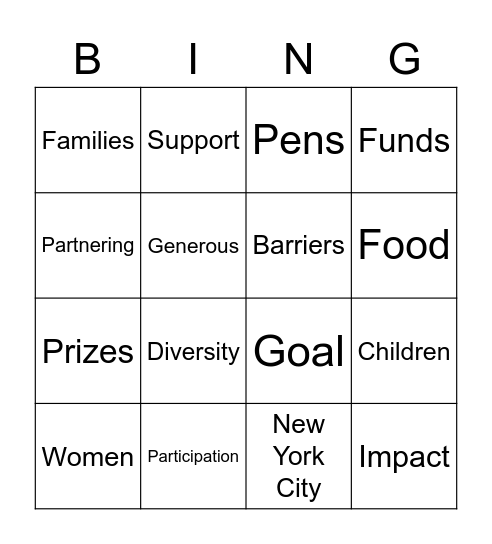 United Way Campaign 2020 Bingo Card