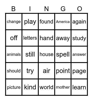 176-200 FRY WORDS Bingo Card