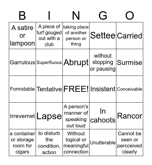 Vocab Review Bingo  Bingo Card