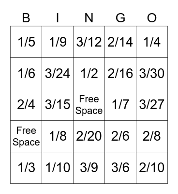 Mrs. Slagg's Fraction Review Bingo Card