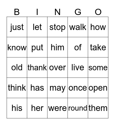 Dolch Sight Words: Lists 8 & 9 Bingo Card