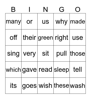 Dolch Sight Words: Lists 11 & 12 Bingo Card