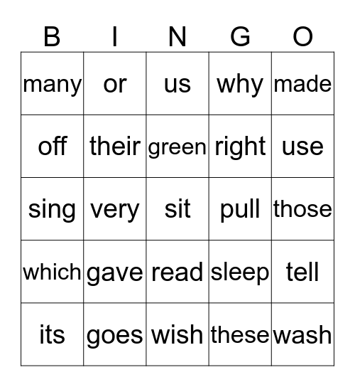 Dolch Sight Words: Lists 11 & 12 Bingo Card