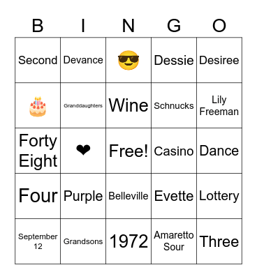 Katina's  Bingo Card