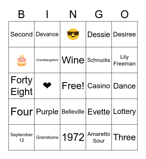 Katina's  Bingo Card