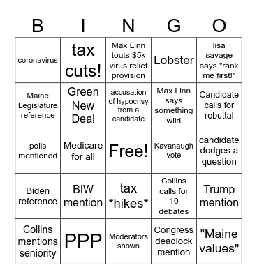 Maine Senate Debate Bingo Card