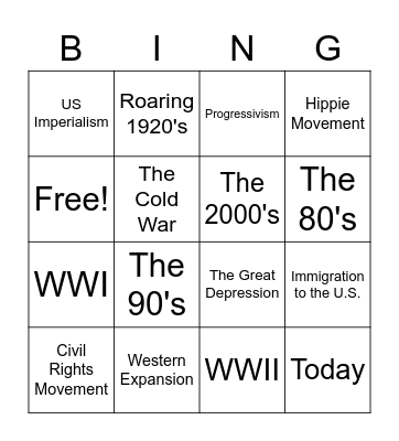 American History Bingo Card