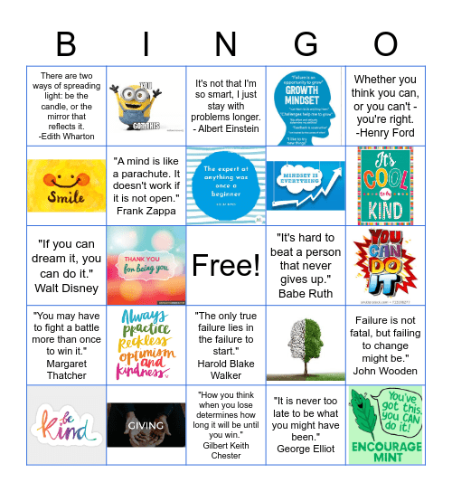 Growth Mindset Bingo Card