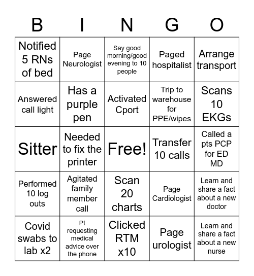 Unit Secretary Bingo Card